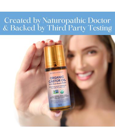 QUEEN OF THE THRONES Organic Golden Castor Oil Roll-On with Rose Quartz | 100% Pure for Skin Brows & Lashes and less mess Castor Oil Packs | Hexane-Free | USDA Certified | Cold-Pressed 1.7oz (50mL) - Buy Online on GoSupps.com