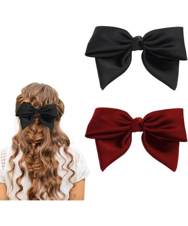 Hair Clips with Bow 2 Hair Accessories for Women Pure Colour Hair Bow Soft Satin Hair Bows for Girls Fashions Girls Hair Accessories Spring Clip Hair Jewellery Black Bow Red Hair Bow for Women Girls - Buy Online on GoSupps.com