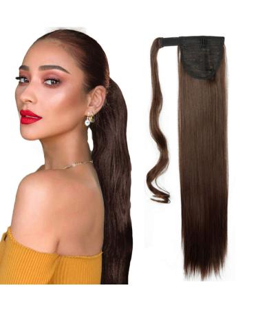 26 Inch Long Straight Wrap around Ponytail Extensions Synthetic Clip in Ponytail Hair Extensions Hairpiece for Women Ladies - Medium Brown