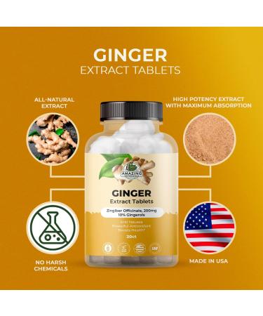 Amazing Botanicals Ginger Root Extract Tablets 200 mg - 10% Gingerols, 20 mg per Tablet, 30 Tablets - Buy Online on GoSupps.com