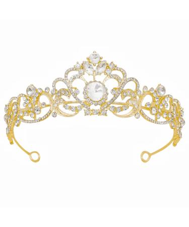 LIHELEI Tiara for Women  Crystal Crown for Wedding  Princess Tiara for Girls Halloween Birthday Party Gold