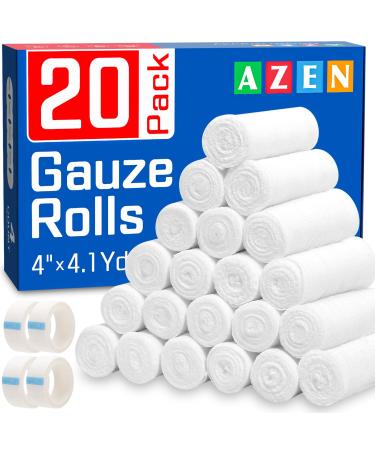 20 Pack Gauze Rolls Bandages 4 in x 4.1 Yards Premium Medical Supplies & First Aid Supplies Bandage Wrap Vet Wrap B-20