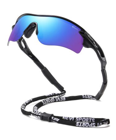 Bevi Polarized Sports Sunglasses for Men Women Baseball Running Cycling Golf Tr90 Durable and Ultralight Frame Blue Rainbow