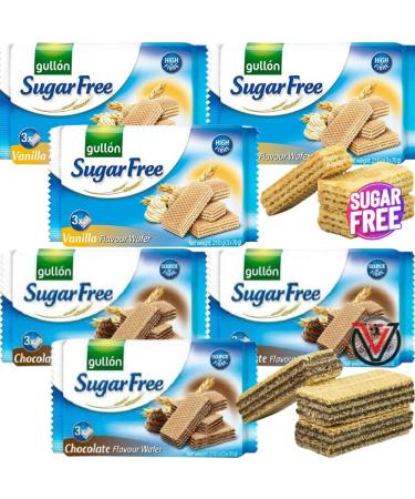 06 x Mixed Gullon Sugar Free Vanillac & Chocolate Creme Filled Wafer 210g - Great as Breakfast Biscuits | VIMIX