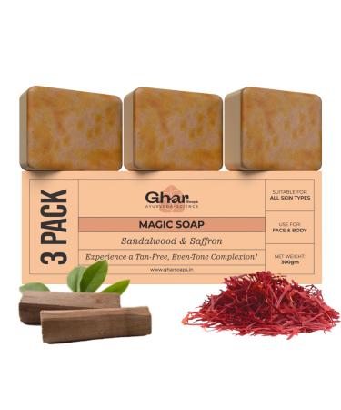 Sandalwood & Saffron Magic Soaps For Bath | Paraben Free | Chandan & Kesar Bath Soap | Handmade Soaps For Glowing | Skin lightening Soap For Men & Women (10.58) 3.53 Ounce (Pack of 1)