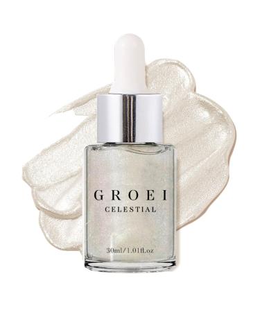 Body Shimmer Oil Face Brighten Glow Highlighter Body Makeup Shine Glitter Gold Liquid Shimmer Oil with Natural Ingredients for Skin Glow Liquid Illuminator Body Highlighter (CELESTIAL 1pc) CELESTIAL 1.01 Fl Oz (Pack of 1)