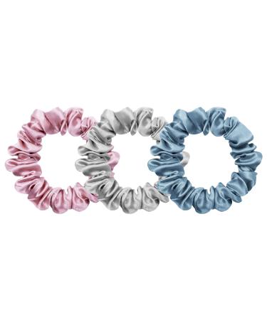 SILKSURE Silksure Silk Scrunchies for Hair 22 Momme Mulberry Silk Hair Tie Solution for Hair damage Frizz Breakage Ponytail Crease(Pink Grey Blue)-Luxurious Pleasing Beauty Blue White Green Grey Pink Silver