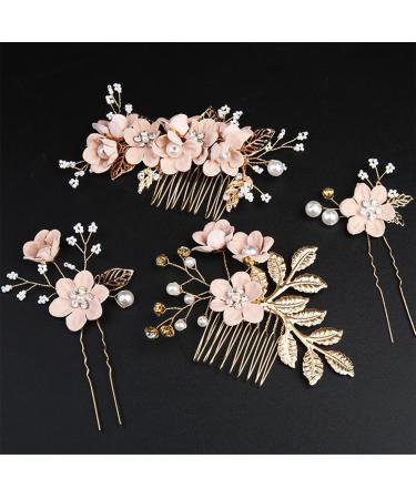 Elegant Gold Wedding Hair Jewelry Set - Sjbautyo 4-Piece Pearl & Flower Hair Comb for Brides - Strass Bridal Accessories - Buy Online on GoSupps.com