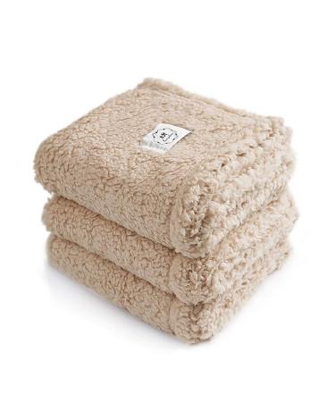1 Pack 3 Blankets Fluffy Premium Fleece Pet Blanket Soft Sherpa Throw for Dog Puppy Cat Small (Pack of 3) Beige