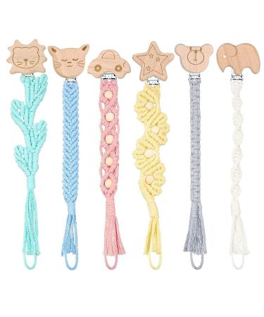 Shop Tallkeey 6 Pieces Wooden Pacifier Clips - Baby Dummy Nipple Holders & Pacifier Chains for Safe & Stylish Allowance - Buy Online on GoSupps.com