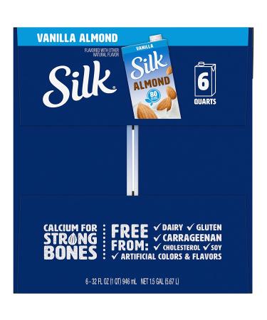 Silk Almond Milk Vanilla - Dairy-Free, Non-GMO, 6 Pack (1 Qt Each) - Buy Online on GoSupps.com
