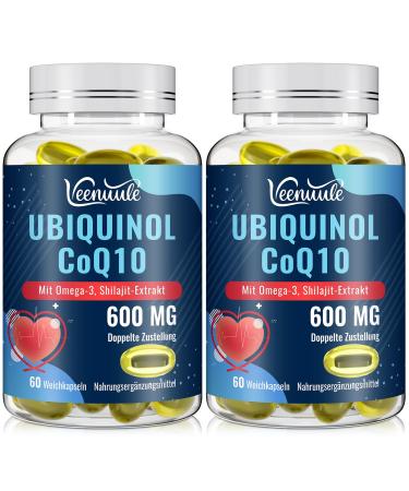 Ubiquinol CoQ10 600 mg Capsules Molles Avec Extrait de Shilajit 300 mg Omega-3 150 mg - Syst me de Livraison Dual - Absorption Am lior e (60 unidades (paquete de 2)) 60 unit (Lot de 2)