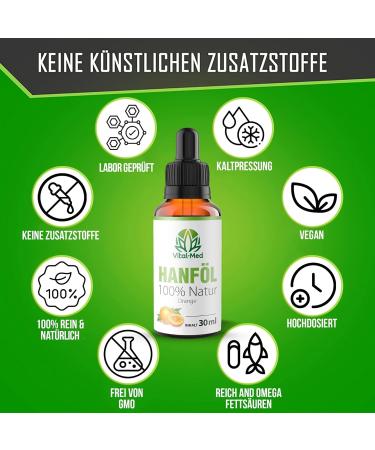 Extra strong and highly dosed hemp oil with 30ML (750 drops) - Vital hemp seed oil - 100% natural - Hemp drops with omega 3-6-9 - Buy Online on GoSupps.com