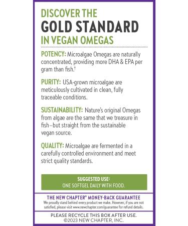 New Chapter Vegan Algae Oil DHA EPA and DPA Supplement - Vegan Omega-3 Complex for Heart Brain Eye & Joint Support - 30 Softgels - Buy Online on GoSupps.com