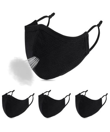 Black Face Mask,Reusable Face Masks, Cloth Face Mask with Adjustable Ear Loops, Travel Masks, Breathable Adult Masks Washable for Men Women (Black) L-black for Most Women Men