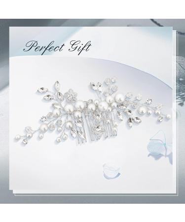 Makone Silver Pearl Flower Wedding Hair Piece for Bride | Bridal Accessories for Women & Girls - Wedding Hair Clips Pearl Comb - Buy Online on GoSupps.com