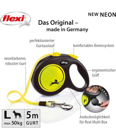 Buy Flexi New NEON L Belt 5m for Dogs up to 50kg - Black/Neon Yellow | International Shipping Available - Buy Online on GoSupps.com
