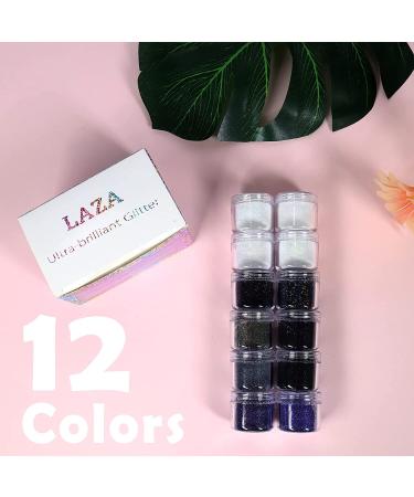 Laza 12 Colors Nail Glitter Powder - Shining Sugar Effect Black White Dust Sand Candy Coat Manicure Nail Art Decoration - Buy Online on GoSupps.com