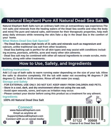 Natural Elephant Dead Sea Salt Coarse Grain 8 oz - 100% Pure for Psoriasis, Eczema, Acne & More - Buy Online on GoSupps.com