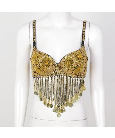 YOOJOO Women Tribal Sequin Belly Dance Bra Top with Beaded Fringe - Black - Buy Online on GoSupps.com