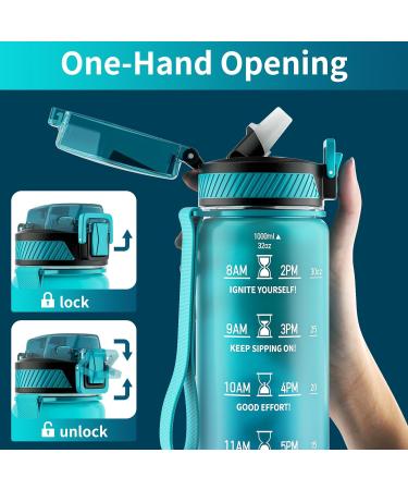 Qlur 1L BPA-Free Tritan Water Bottle with Straw | Time Marked Sports Bottle for Fitness School Yoga & Outdoor | 32oz Dark Blue - Buy Online on GoSupps.com