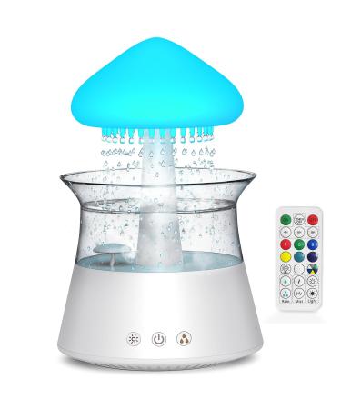Diffuserlove Rain Cloud Humidifier Diffuser Water Drip Humidifier with Remote Waterfall Lamp Mushroom Humidifier Rain Sounds White Noise Humidifier Air Humidifiers for Bedroom Desk
