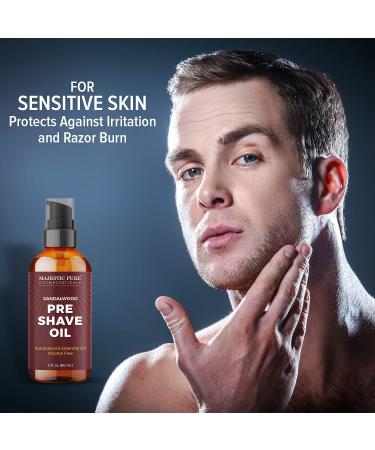 Majestic Pure Sandalwood Pre Shave Oil for Men - 2 fl oz | Smooth & Irritation-Free Shave | Alcohol-Free, Ideal for Safety & Straight Razor | Sensitive Skin Formula - Buy Online on GoSupps.com