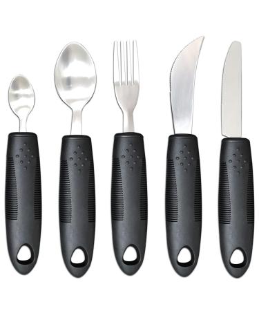Adaptive Utensils (5-Pieces) Adaptive Utensils for Elderly Arthritis Parkinsons and Handicapped Stainless Steel and Dishwasher Safe - Black