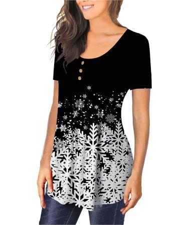 Womens Tunic Tops 2023 | Trendy Short Sleeve Button Down Shirt | Black-3 Medium - Buy Online on GoSupps.com