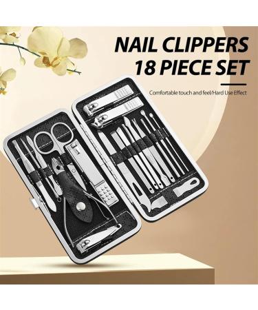 Nail Clippers Set Home Nail Clipper Set of 18 Pieces Large Size Dead Skin Pliers Diagonal to Remove Dead Skin Small Eyebrow Clipper Leather Sleeve Nail Care kit(Black) - Buy Online on GoSupps.com