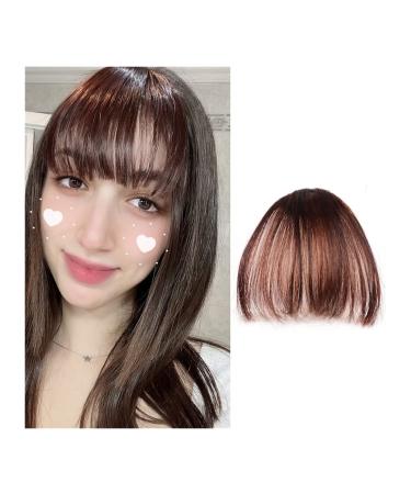 Bangs Clip in Bangs Fake Invisible Synthetic Bangs Front Fringes One Piece Straight Clip in Hair pieces Hair Extensions 3D-neat Flat Air Bangs Fake Hair Accessories for Women Curved Bangs for Daily 2 pcs K20 2M33#