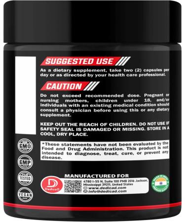 DEDICAD Wormwood Capsules Supplement - Extracted from Black Walnut, Cloves, Turmeric, Apple, Berberine HCl & More - 11 Ingredients Combined for Immune System, Body Management - 60 Capsules - Buy Online on GoSupps.com