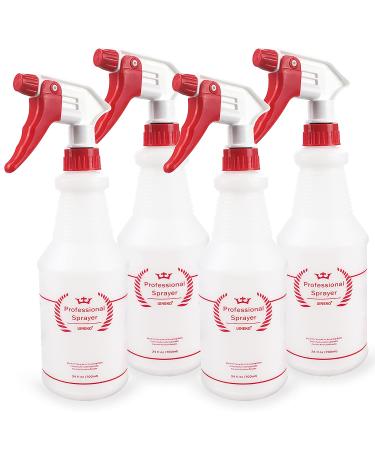 Uineko Plastic Spray Bottle (4 Pack, 24 Oz, All-Purpose) Heavy Duty Spraying Bottles Leak Proof Mist Empty Water Bottle for Cleaning Solution Planting Pet with Adjustable Nozzle and Measurements 24 Oz, 4 Pack