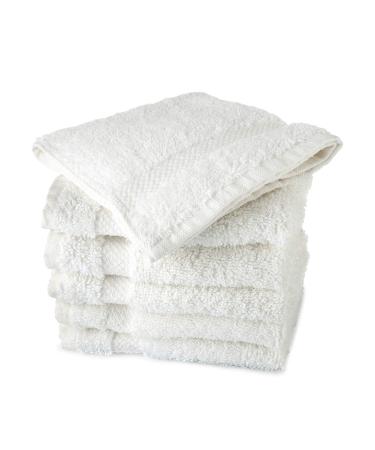 TowelFirst Luxury 6-Pack White Washcloths 13x13 Inches 100 Percent Cotton Premium Quality Durable Soft and Extra-Absorbent Face Cloths Quick Drying - Best for Bath Kitchen Spa and Gym Use