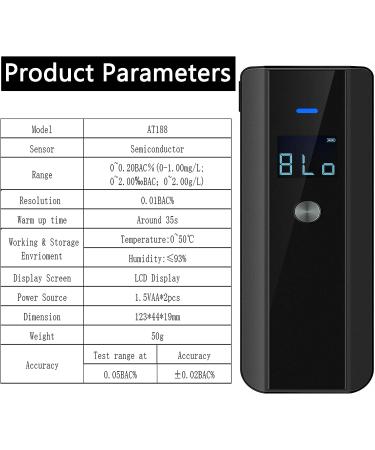 Portable Breathalyzer AT188 Alcohol Tester with LCD Display and 10 Mouthpieces - Alcohol Analyzer for Accurate Alcohol Testing - Buy Online on GoSupps.com