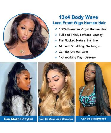 Lace Front Human Hair Wig 22 Inch Body Wave 180% Density - Pre Plucked Natural Black for Black Women - Buy Online on GoSupps.com