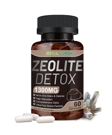 Zeolite Detox Capsules, 1-2 m Clinoptilolite, Organic Activated Charcoal & Bentonite Clay, Multi-Active Formula for Full Body, Gut & Liver Cleanse, Supplement for Men & Women, 60 Capsules 60 Count (Pack of 1)