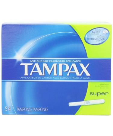 Tampax Anti-Slip Grip Cardboard Applicator Super Absorbency Tampons - 54 Ct