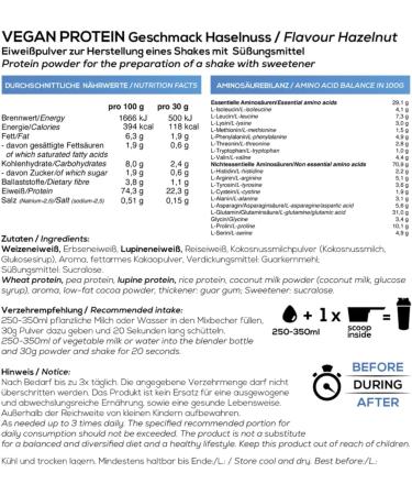 Vegan Protein Hazelnut 2x900g - 4K Nutrition | Delicious Lactose-Free & Soy-Free Plant Protein - Bios Nutrition (Made in Germany) - Buy Online on GoSupps.com