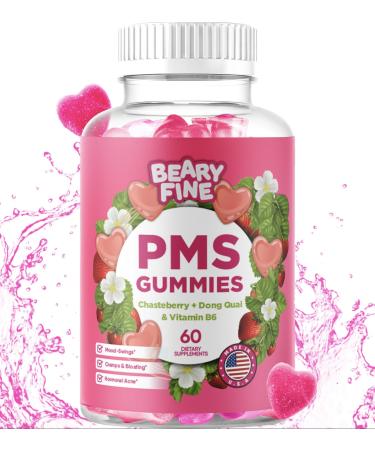 PMS Gummies - PMS Vitamins for Women & Teens - PMS Period Relief - Cramping Bloating Mood Swings - Made in The USA (Strawberry 60 Count)
