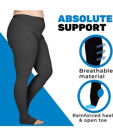 Shop ABSOLUTE SUPPORT Plus Size Compression Pantyhose 20-30mmHg - Opaque Open Toe Tights for Varicose Veins & Deep Vein Thrombosis - 2X-Large Black - Buy Online on GoSupps.com
