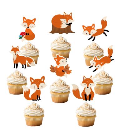 Orange Glitter Dessert Cupcake Topper Animal Fox Theme Baby Shower Boy Girl Happy Birthday Party Theme Decor Supplies