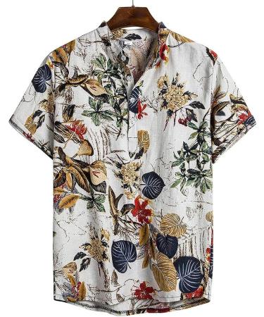 GDJGTA Hawaiian Shirt for Men - Cotton Linen Ethnic Print Short Sleeve Tee - Buy Online on GoSupps.com