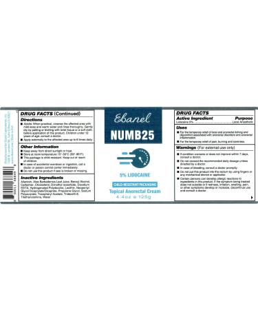 Ebanel 5% Lidocaine Numbing Cream 4.4oz | Maximum Strength Topical Anesthetic Pain Relief for Hemorrhoid Treatment | Infused with Aloe Vera and Vitamin E - Buy Online on GoSupps.com