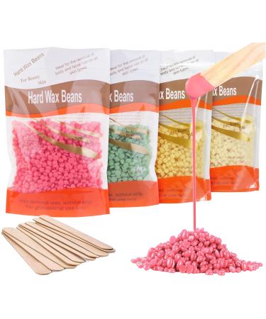 Showvigor Hard Wax Beads for Hair Removal Specific 4 Colours,4 Bags Hard Wax Beans for Brazilian Bikini,Face, Body, Legs Back At Home Pearl Beads for Waxing Kit with 10 Wax Sticks 400g/14.11oz/0.88lb blue