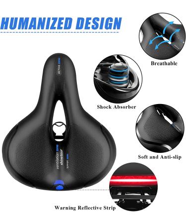 Gincleey Comfort Bike Seat - Memory Foam Padded Wide Bicycle Saddle for Men and Women | Dual Shock Absorbing, Universal Fit | Indoor/Outdoor Soft Bike Cushion - Reflect A-Blue - Buy Online on GoSupps.com
