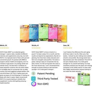 NUYU Labs Daily NMN Longevity Drink All-in-One Anti-Aging Supplement with Pterostilbene TMG Calcium AKG Collagen Peptides B Complex Vitamins B C D3 K2-MK7 (Lemon-Lime) - Buy Online on GoSupps.com