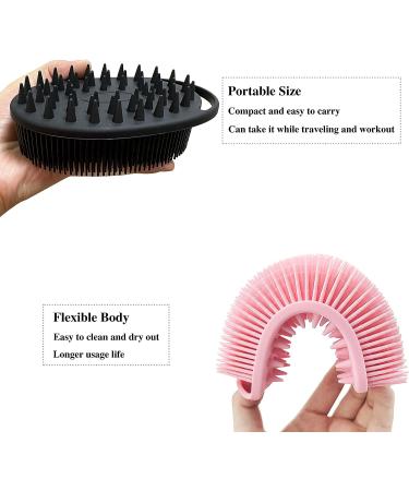 2 PC Oval Silicone Exfoliating Body Scrubber & Shampoo Brush - Soft Silicone Loofah for Sensitive Skin - Shower Hair Scalp Massager - Easy to Clean - Black & Pink - Buy Online on GoSupps.com
