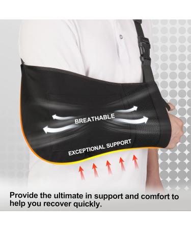 Arm Sling Shoulder Immobilizer with Pocket - Comfort & Support for Surgery Rotator Cuff Elbow Wrist Injuries - Unisex Black - Buy Online on GoSupps.com