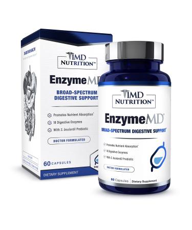 1MD Nutrition EnzymeMD - Digestive Enzymes Supplement - Doctor Formulated | 18 Plant-Based Enzymes - Gas & Bloating Support | 60 Capsules 60 Count (Pack of 1)